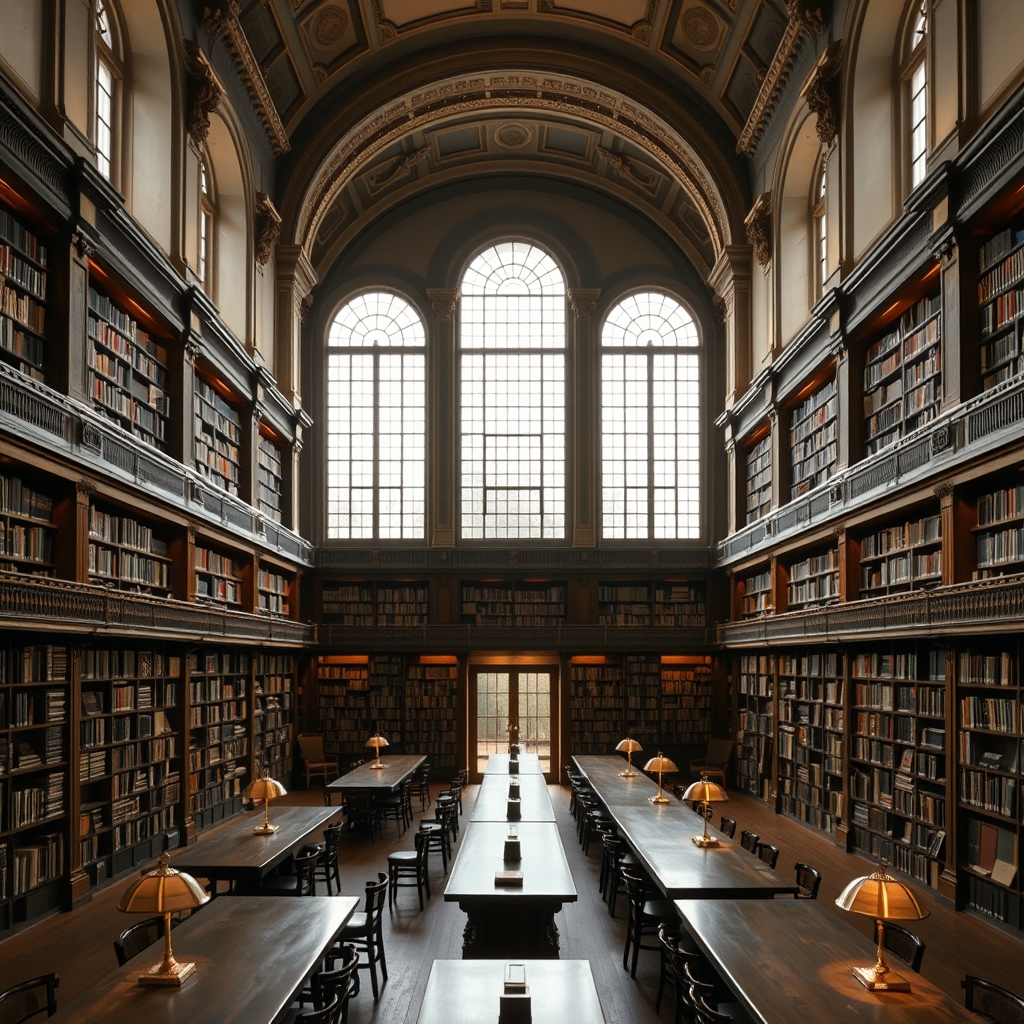 Grande salle de lecture d'une bibliothèque classique française.